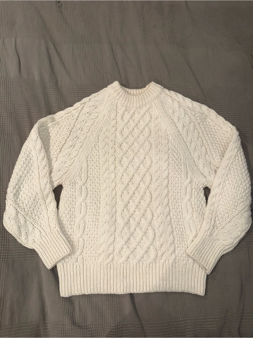 H&M Womenβs Cable Knit Crewneck Sweater in Cream